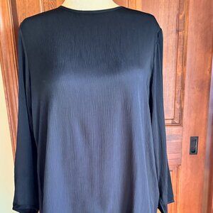 Eileen Fisher Long Sleeve Textured Cupro Round Neck Tunic, Black, Sz M, NWOT